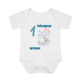 Kék elefántos mérföldkő baba body