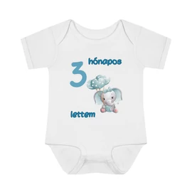 Kék elefántos mérföldkő baba body