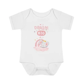 Dream big - Álmodj nagyot elefántos baba body rózsaszín