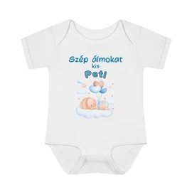 Szép álmokat nyuszis névre szóló baba body - kék