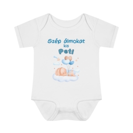 Szép álmokat nyuszis névre szóló baba body - kék