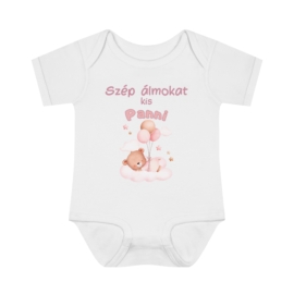 Szép álmokat macis névre szóló baba body - rózsazsín