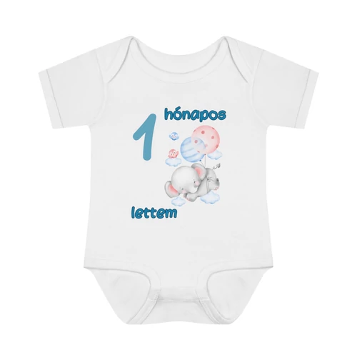 Kék elefántos mérföldkő baba body