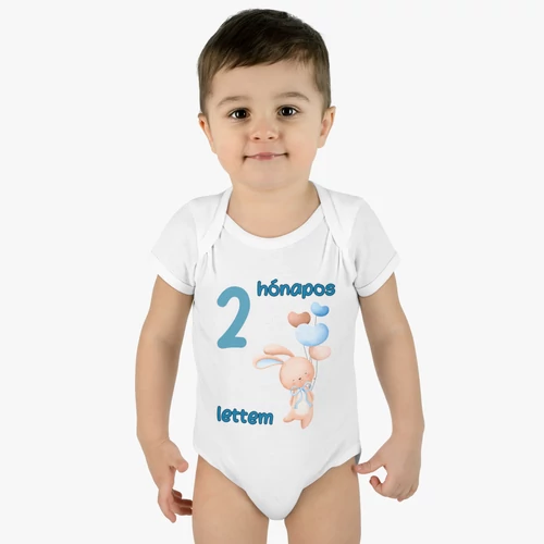 Kék nyuszis mérföldkő baba body