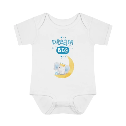 Dream big - Álmodj nagyot elefántos baba body kék