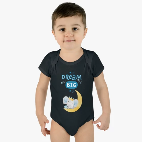 Dream big - Álmodj nagyot elefántos baba body kék