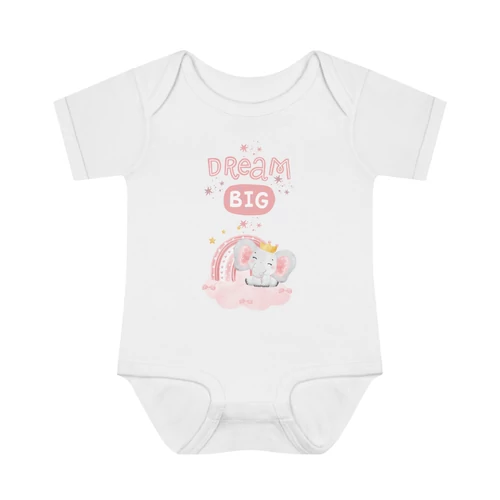 Dream big - Álmodj nagyot elefántos baba body rózsaszín