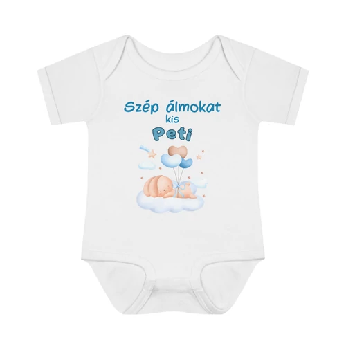 Szép álmokat nyuszis névre szóló baba body - kék