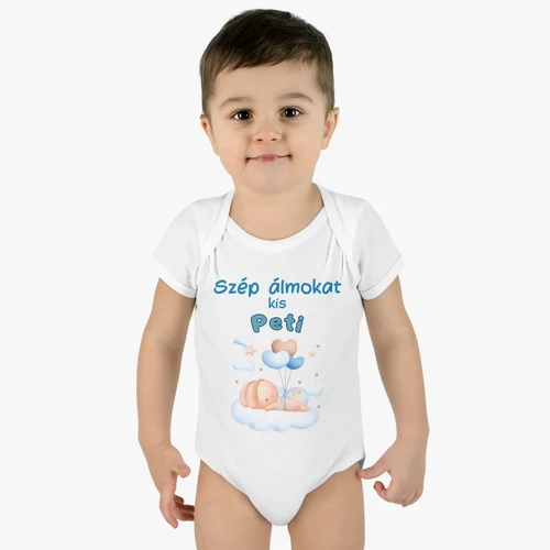 Szép álmokat nyuszis névre szóló baba body - kék