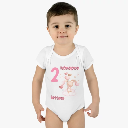 Rózsaszín nyuszis mérföldkő baba body