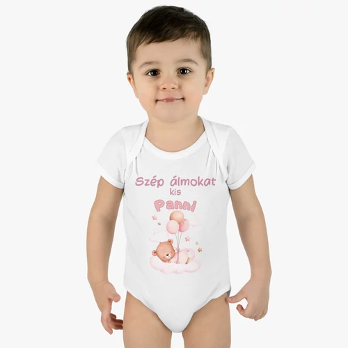 Szép álmokat macis névre szóló baba body - rózsazsín