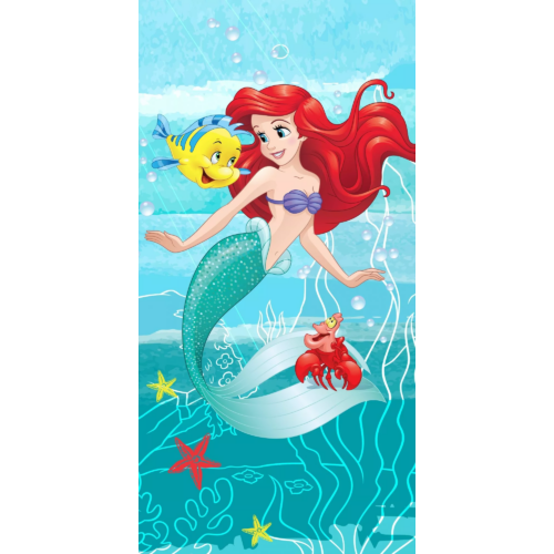 Disney Hercegnők, Ariel, Ficánka, Sebastian fürdőlepedő, strand törölköző 70*140cm